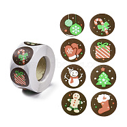 8 Patterns Christmas Round Dot Self Adhesive Paper Stickers Roll, Christmas Decals for Party, Decorative Presents, Coffee, 25mm, 500pcs/roll(DIY-A042-01A)
