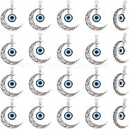 Alloy Hollow Moon Big Pendants, with Blue Resin Evil Eyes, Antique Silver, Cadmium Free & Lead Free, Antique Silver, 50.5mm, Hole: 3.6mm, 20pcs/box(FIND-NB0002-45)