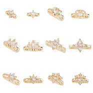 12Pcs 6 Styles Brass Pave Clear Cubic Zirconia Connector Charms, Real 14K Gold Plated, Long-Lasting Plated, Mixed Shapes, 3.5~7x7~11.5x4~5.5mm, Hole: 0.8~1.4mm, 2pcs/style(KK-GO0001-33)