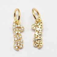 Brass Micro Pave Grade AAA Cubic Zirconia Charms, Cadmium Free & Nickel Free & Lead Free, Real 18K Gold Plated, 13.5x5x1.5mm, Hole: 4mm(ZIRC-O022-49G-NR)