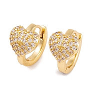 Rack Plating Brass Cubic Zirconia  Earrings, Cadmium Free & Lead Free, Long-Lasting Plated, Heart, Hoop Earrings, Real 18K Gold Plated, 12x9mm(EJEW-S219-09G-02)