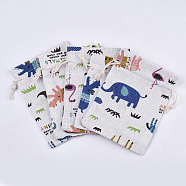 Polycotton(Polyester Cotton) Packing Pouches Drawstring Bags, with Animal Printed, Colorful, 13.7x10cm(ABAG-T009-01)