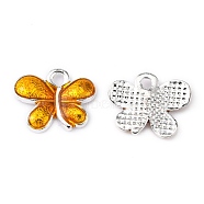 Alloy Enamel Charms, Cadmium Free & Lead Free, Butterfly, Silver Color Plated, Yellow, 13.5x11x2.5mm, Hole: 1.5mm(ENAM-FH338-4)