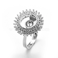 Brass Finger Ring Components, with Cubic Zirconia, For Half Drilled Beads, Adjustable, Clear, Platinum, 18mm(KK-L184-52P)