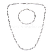 Brass Figaro Chain Necklaces and Bracelets Sets, Real Platinum Plated, 8.46x0.16x0.04 inch(215x4x1mm), Oval: 9.5x4x1mm, Links: 6x4x1mm(SJEW-N0039-01P)