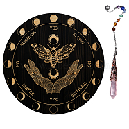 AHADEMAKER 1Pc Natural Rose Quartz Dowsing Pendulum Pendant, with 1Pc Wood Custom Pendulum Board, for Witchcraft Wiccan Altar Supplies, Butterfly Pattern, Pendant: 29~29.7cm, Board: 20x0.4cm(DIY-GA0003-53F)