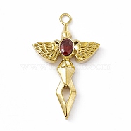 Vacuum Plating 201 Stainless Steel Pendants, with Rhinestone, Real 18K Gold Plated, Sword with Wing Charms, Siam, 44.5x27x6mm, Hole: 3mm(STAS-J401-VC1010)