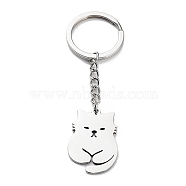 Animal 304 Stainless Steel Pendant Keychains, with Key Ring, Stainless Steel Color, Cat Shape, 8.1cm(KEYC-P017-A01)
