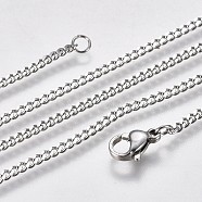 304 Stainless Steel Curb Chain Necklaces, with Lobster Claw Clasp, Stainless Steel Color, 21.65 inch(55cm)(NJEW-L162-01A-P)