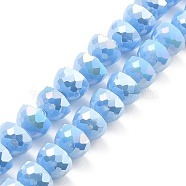 AB Color Plate Glass Beads Strands, Opaque Color, Faceted Half Round, Light Sky Blue, 7~7.5x5mm, Hole: 1mm, about 80pcs/strand, 20.87''~21.26''(53~54cm)(EGLA-P051-02A-B08)