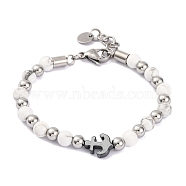 Natural Howlite & Synthetic Magnetic Hematite Anchor Beaded Bracelet, 8-1/2 inch(21.5cm)(BJEW-P339-01P-07)