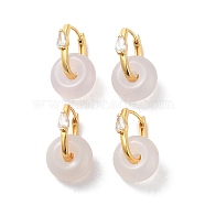 Donut Natural Agate Hoop Earrings for Women, Real 18K Gold Plated Sterling Silver Micro Pave Cubic Zirconia Earrings, WhiteSmoke, 22x13~14mm(EJEW-E303-25G-02)