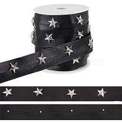 9 Yards Brass Star Stud Black PU Leather Trimmings, 1Pc Plastic Empty Spools, Platinum, 2.5x0.1~0.6cm(FIND-AR0004-71)