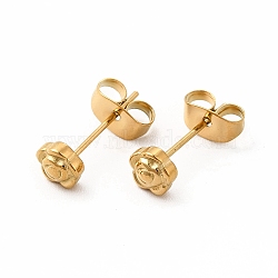 304 Stainless Steel Flower Stud Earrings for Women, Real 18K Gold Plated, 5x5mm, Pin: 0.7mm(EJEW-C004-04G)