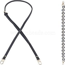 PandaHall Elite 2Pcs 2 Style Adjustable Leather & Acrylic Cable Chain Bag Handles, with Alloy Swivel Clasps and Key Rings, for Bag Replacement Accessories, Black, 61.5~100cm, 1pc/style(FIND-PH0005-19)