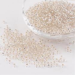 8/0 Glass Seed Beads, Silver Lined Round Hole, Round, White, 3mm, Hole: 1mm, about 1097pcs/50g(X-SEED-A005-3mm-21)