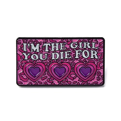 Rectangle with Word I'm The Girl You Die For Enamel Pins, Alloy Brooches for Backpack Clothes, Medium Violet Red, 17x30.5mm(JEWB-Q015-02D)