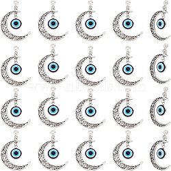 Alloy Hollow Moon Big Pendants, with Blue Resin Evil Eyes, Antique Silver, Cadmium Free & Lead Free, Antique Silver, 50.5mm, Hole: 3.6mm, 20pcs/box(FIND-NB0002-45)