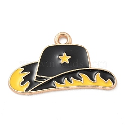 Western Cowboy Theme Alloy Enamel Pendants, Light Gold, Cadmium Free & Lead Free, Hat, 15x25x1.5mm, Hole: 1.5mm(ENAM-A008-22KCG-03)