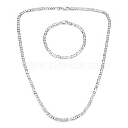 Brass Figaro Chain Necklaces and Bracelets Sets, Real Platinum Plated, 8.46x0.16x0.04 inch(215x4x1mm), Oval: 9.5x4x1mm, Links: 6x4x1mm(SJEW-N0039-01P)