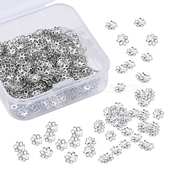Multi-Petal Iron Bead Caps, Flower, Platinum, 6x1mm, Hole: 1mm, 500pcs/box(IFIN-YW0001-12P)