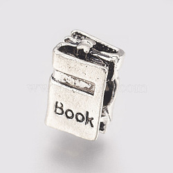 Hollow Alloy European Beads, Large Hole Beads, Book, Antique Silver, 11.5x8x7mm, Hole: 4mm(X-MPDL-L016-17AS)