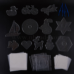 ABC Plastic Pegboards used for 5x5mm DIY Fuse Beads, with Ironing Paper and Plastic Fuse Bead Tweezers, Mixed Shapes, Clear(DIY-X0293-99)
