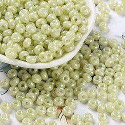 Glass Seed Beads, Opaque Colours Luster, Round, Yellow Green, 5~5.5x3~3.5mm, Hole: 1.5~1.6mm, about 3488pcs/pound(SEED-L011-03A-02)