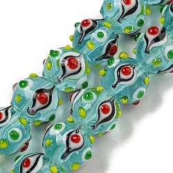 Handmade Lampwork Beads Strands, Bumpy, Round, Turquoise, 13.5~15mm in diameter, Hole: 1.2~1.4mm(LAMP-N025-05C)