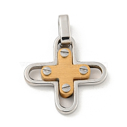 Ion Plating(IP) 304 Stainless Steel Pendants, Cross Charm, Golden & Stainless Steel Color, 19x19x4mm, Hole: 4x3.5mm(STAS-F307-17GP)