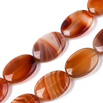 Natural Agate Dyed Beads Strands, Flat Oval, Red, 25x18~18.5x6~8mm, Hole: 0.8~0.9mm, about 16pcs/strand, 15.75''(40cm)