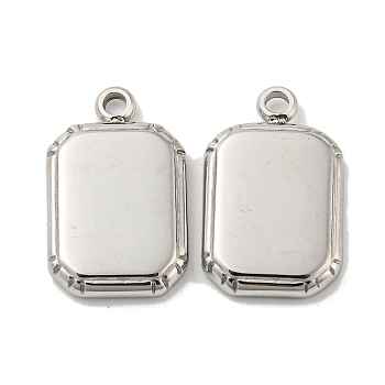 304 Stainless Steel Charms, Octagon Charm, Stainless Steel Color, 15x10x4mm, Hole: 1.4mm