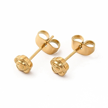 304 Stainless Steel Flower Stud Earrings for Women, Real 18K Gold Plated, 5x5mm, Pin: 0.7mm