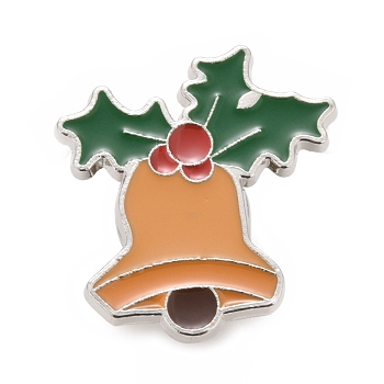 Christmas Bell Enamel Pin, Alloy Badge for Backpack Clothes, Platinum, Sandy Brown, 26x24x1.5mm