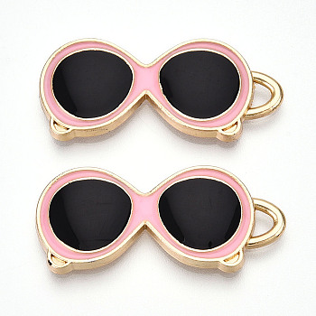 Alloy Enamel Pendants, Golden, Glasses Charm, Pink, 31x13.5x2~2.5mm, Hole: 2~3x2mm