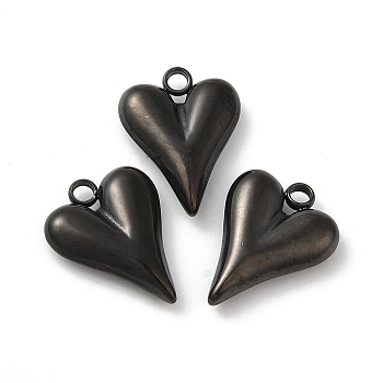 Ion Plating(IP) 304 Stainless Steel Pendants, Heart Charm, Black, 15x12x3.5mm, Hole: 1.8mm