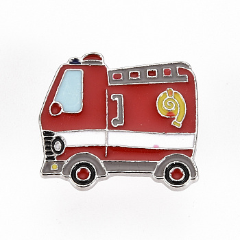Alloy Enamel Brooches, Enamel Pins, with Brass Butterfly Clutches, Fire Car, Cadmium Free & Nickel Free & Lead Free, Platinum, FireBrick, 7/8x1 inch(23x25mm), Pin: 1mm