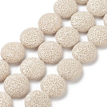 Lentil Dyed Synthetic Lava Rock Beads Strands, Beige, 20x7mm, Hole: 1mm, about 19pcs/strand, 15.3 inch