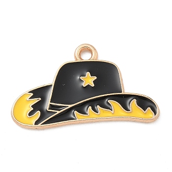 Western Cowboy Theme Alloy Enamel Pendants, Light Gold, Cadmium Free & Lead Free, Hat, 15x25x1.5mm, Hole: 1.5mm