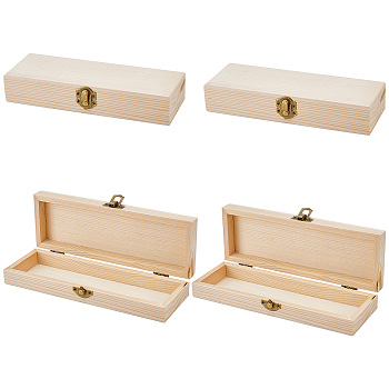 Pine Storage Box, Pencil Box, with Iron Findings, Rectangle, Blanched Almond, 20.9x7.95x3.7cm, Inner Diameter: 19.6x5.6cm