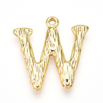 Brass Pendants, Letter Charms, Letter W, 22.5x22x3mm, Hole: 1.6mm