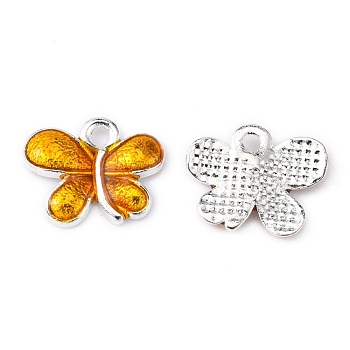 Alloy Enamel Charms, Cadmium Free & Lead Free, Butterfly, Silver Color Plated, Yellow, 13.5x11x2.5mm, Hole: 1.5mm