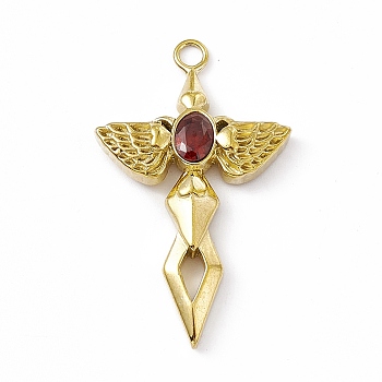 Vacuum Plating 201 Stainless Steel Pendants, with Rhinestone, Real 18K Gold Plated, Sword with Wing Charms, Siam, 44.5x27x6mm, Hole: 3mm