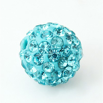 Pave Disco Ball Beads, Polymer Clay Rhinestone Beads, Grade A, Round, Aquamarine, PP12(1.8~1.9mm), 8mm, Hole: 1mm