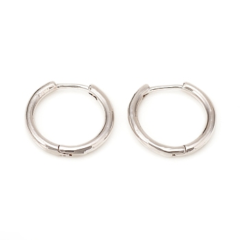 Brass Huggie Hoop Earrings, Ring, Platinum, 16x17x2mm, Pin: 1mm