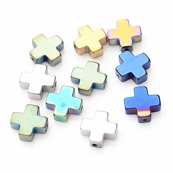 Greek Cross Electroplate Non-magnetic Synthetic Hematite Beads, Mixed Color, 8x8x3mm, Hole: 1mm