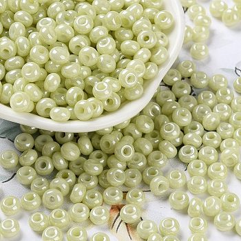 Glass Seed Beads, Opaque Colours Luster, Round, Yellow Green, 5~5.5x3~3.5mm, Hole: 1.5~1.6mm, about 3488pcs/pound