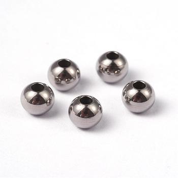 Solid Round 202 Stainless Steel Beads, Stainless Steel Color, 6x5mm, Hole: 2mm