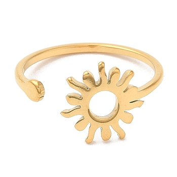 Ion Plating(IP) 304 Stainless Steel Sun Open Cuff Ring for Women, Real 18K Gold Plated, US Size 6(16.5mm)
