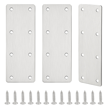 6Pcs 8-Hole 201 Stainless Steel Bracket, Flat Straight Connector for Cabinet Closet, with 36Pcs Screws, Rectangle, 140x50x2mm, Hole: 5mm